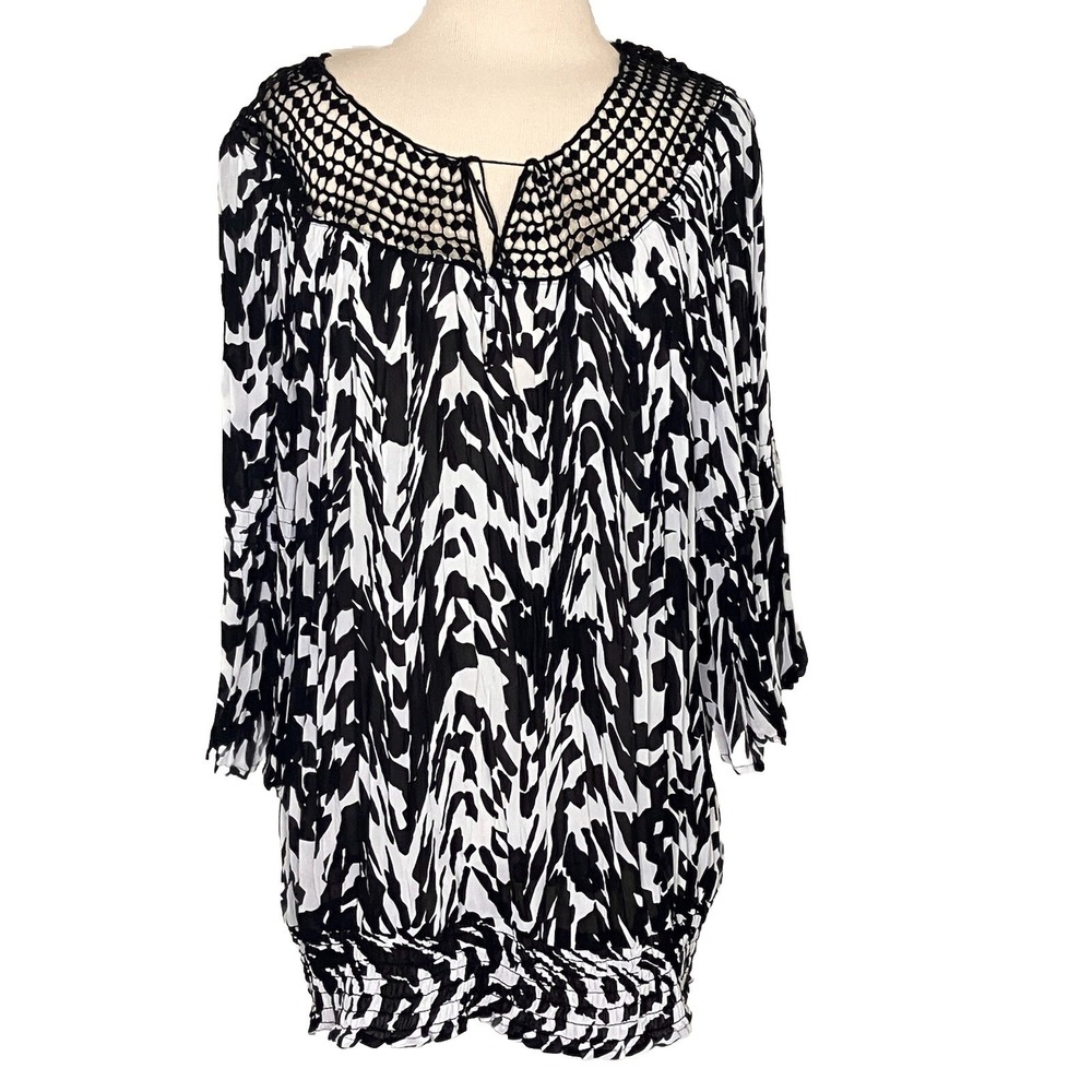 Lane Bryant Shirt  Sz 18/ 20 Tunic‎ Top Black White  Blouse Cottagecore